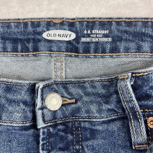 Old Navy O.G. Straight Jeans High Rise Distressed Blue Size 16 - Picture 5 of 8